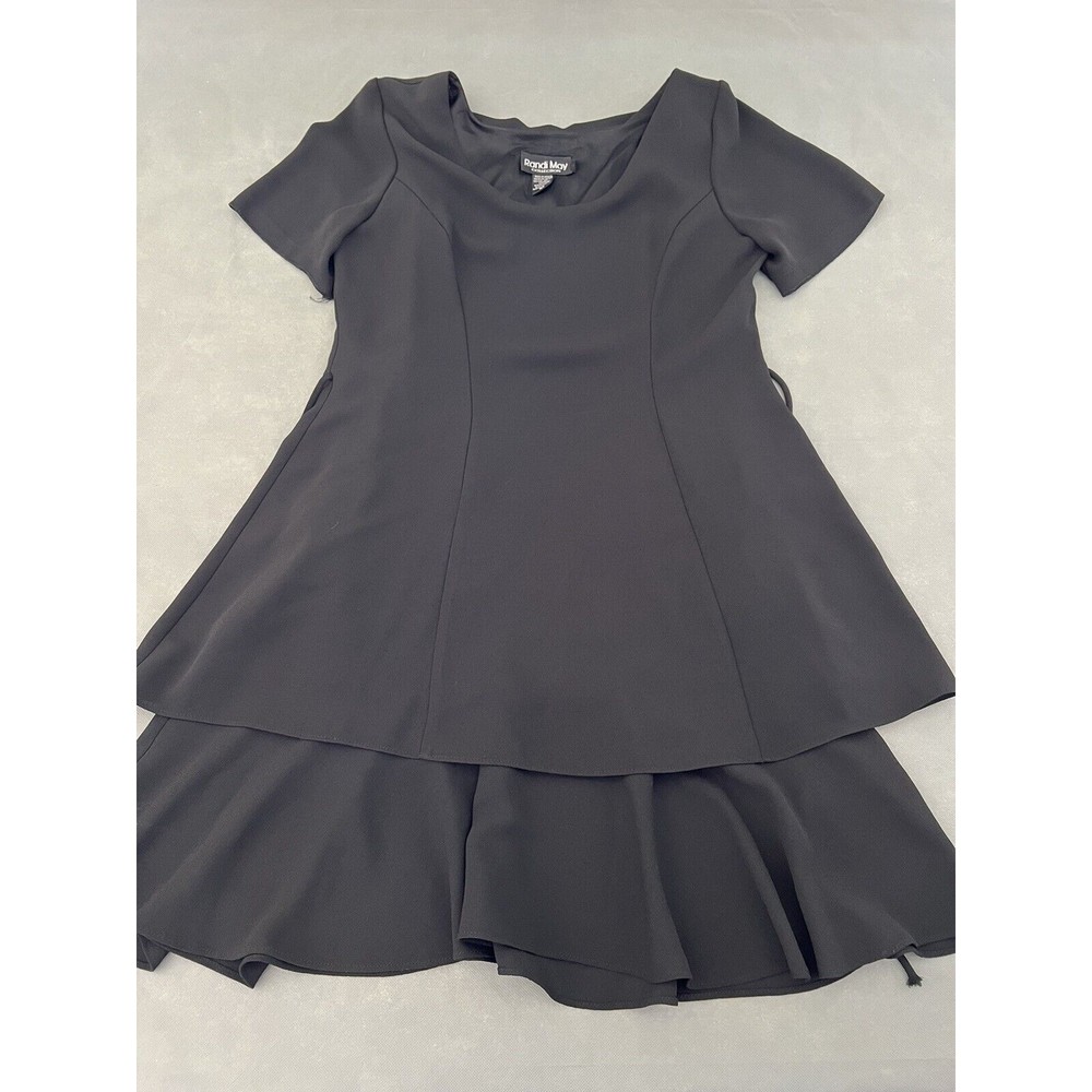 Randi May Collections Womens 10P Black Round Neck Ruffled Hem Midi Dress